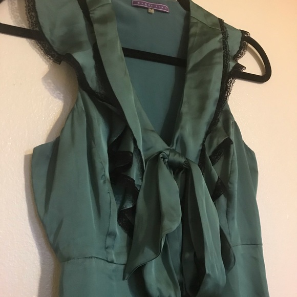 Satin Green Ruffle Top - Picture 2 of 3